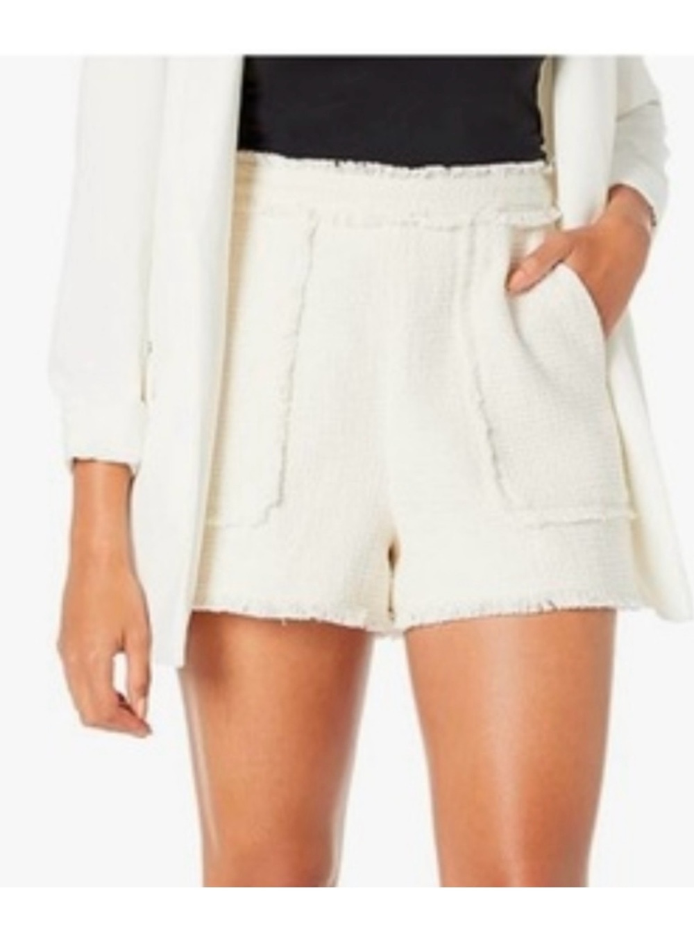 Cinq a sept Allen Cream Bouclé High-Waist Pocket Shorts